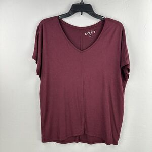 ANN TAYLOR LOFT‎ Womens T-Shirt Size XS Short Sleeve Maroon V Neck Rayon Blend